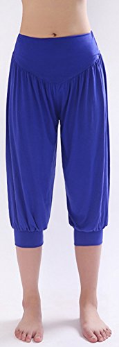 Avacostume Modal Cotton Soft Yoga Sports Dance Harem Capri Pants, M, Blue #TOP1