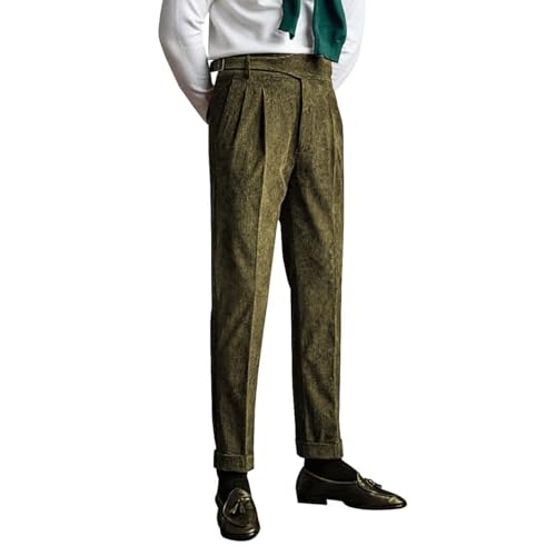 Men’s Corduroy Pants Gurkha Pleated-Front Casual Suit Trouser High Waist Business Dress Pants