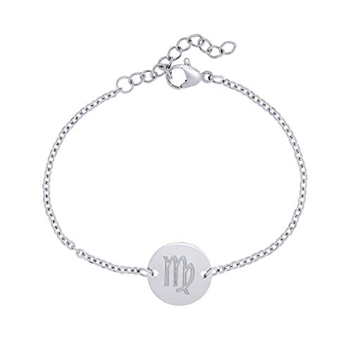 Preisvergleich Produktbild Gravado Armkette aus Edelstahl mit Kreis und Sternzeichen Gravur, inkl. Geschenkbox, Karabinerverschluss, Damen Schmuck