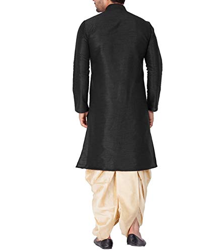 Ensemble Kurta dhoti de luxe en soie et coton noir or XL - 4