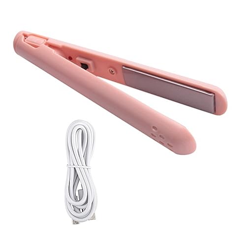 Kznifmk 2 en 1 Rizador de Pelo de Doble PropóSito, Mini Alisador de Pelo, Rizador de Viaje, Rizador de Pelo PortáTil Mini USB Rosa