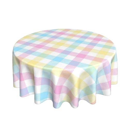 GOLIANDA Easter Plaid Round Tablecloth 70 Inch Colorful Pink Yellow Blue Buffalo Plaid Table Cloth Polyester Fabric Spring Decorations Holiday Round Table Cover for Home Party Kitchen Picnic Decor