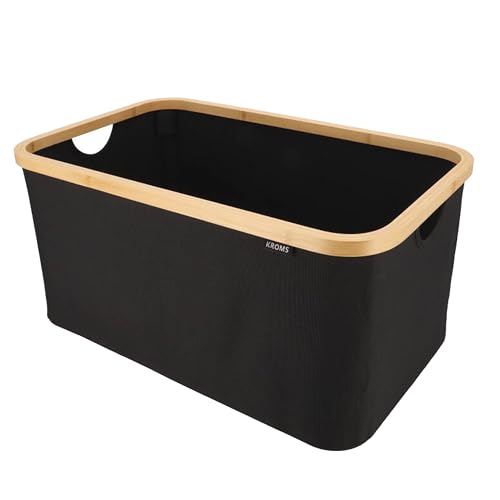 KROMS Corbeille a linge 45L - Noir - Panier a linge sale - Panier rangement - Panier a linge pliable - Corbeille a linge pliable