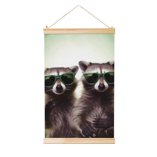 Raton laveur lunettes vertes : impression sur toile et cadre bois