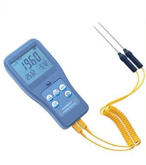 Two-Channel Thermocouple Thermometer with K Type Thermocouple Measuring Range -200~1372°C (-328~2501.6°F) Resolution 0.01°C/°F Battery Indication Function and Data Hold Function