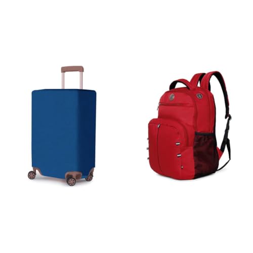 Image of ACEPACK Polyester Fabric Stretchable & Washable Protective Luggage Cover Universal Cabin Size Fit + Global 25.91 Liters Water Repellant 17.32 inch Laptop Backpack with Rain Cover for Casual,