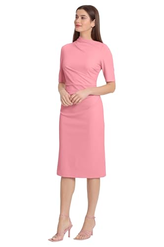 Image of Maggy London Women's Maggy London Women's Dresses Side Pleat Dress with Asymmetric Neck and Elbow Sleeves