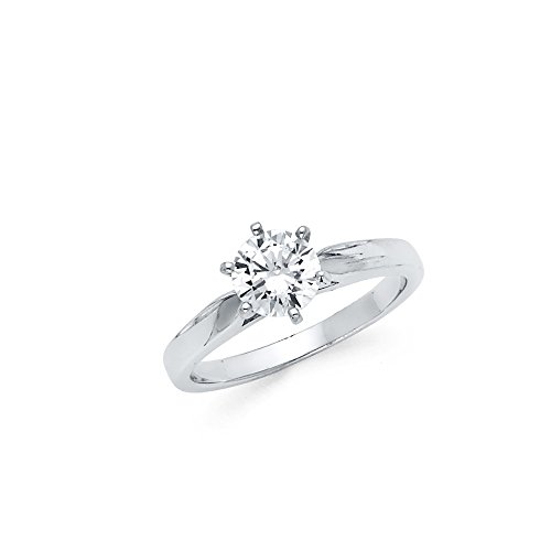Jewels By Lux 925 Sterling Silver Solitaire 6.5 Prong Cathedral Round CZ Cubic Zirconia Engagement Ring Size 7.5