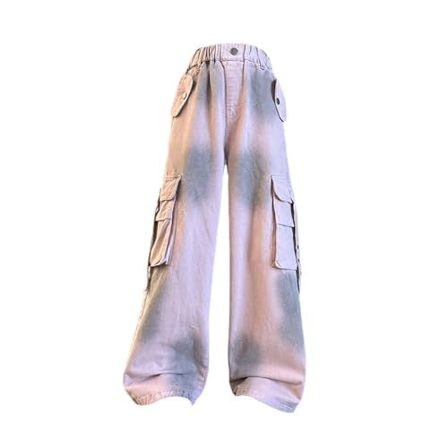 Betadog Girls Cargo Jeans Elastic Waist Straight Leg Pants Casual Stretch Demin Pants with Pockets 5-14 Years Sweatpants2