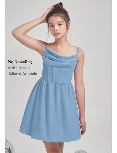 EXARUS Girls Formal Dress Homecoming Dance Teen Graduation Ruched Party Spaghetti Strap A-line Ruffle Dresses4