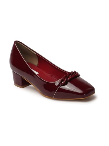 Image of ELLE Women's Square Toe Block Heels Slip-On Pumps with Chain Detail