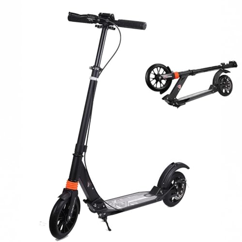 VGVGアーバンスクーター折り畳み式折りたたみ式/フットブレーキ付/ウィールエアタイヤ オフロードディスクブレーキ搭載子供/大人用 ストリートレジャーファミリースポーツ2ホイール スクーター (ブラック)