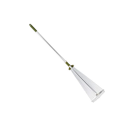 Premium Garden Metal Leaf Rake, 15 Tines Adjustable Spacing, Adjustable Lightweight Galvanized Aluminum Tube, Non-Slip PE Handle -Garden Tools
