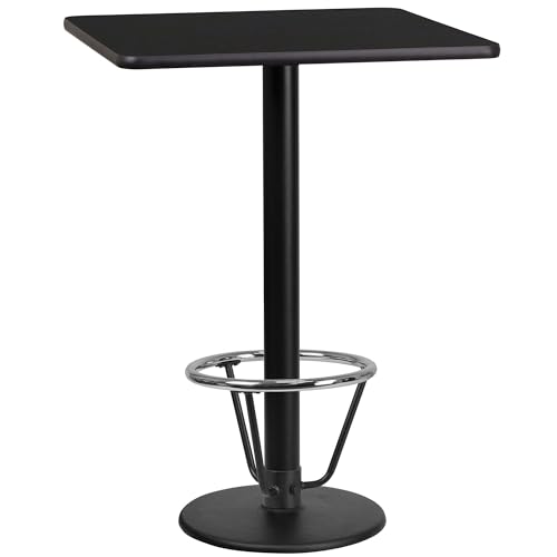 Flash Furniture Stiles 24'' Square Black Laminate Table Top with 18'' Round Bar Height Table Base and Foot Ring