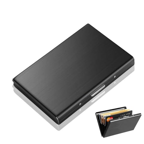 YUVKIN Tarjetero Metálico con Bloqueo RFID, Porta Tarjetas para Hombre y Mujer, Tarjetero con 6 Compartimentos, Protección RFID & NFC, Estuche para Tarjetas de Visita (Negro)