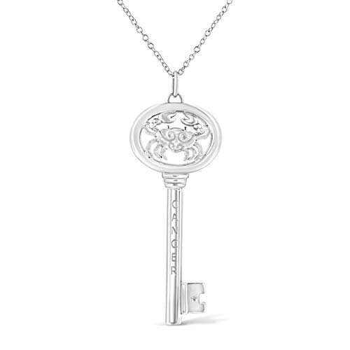 .925 Sterling Silver Diamond Accent Cancer Zodiac Key 18" Pendant Necklace (K-L Color, I1-I2 Clarity)