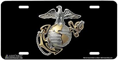 Airstrike USMC License Plate Marines License Plate-Marine Corps Emblem on Black Made in USA Metal License Plate-669