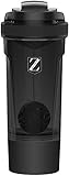 Zoyer Protein Shaker Bottle (24-Ounce) Mixer Bottle With Twist And Lock Protein Box Storage (Black)