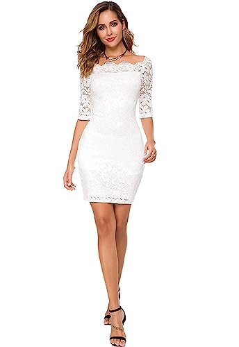 Image of Atnlewhi Womens Vintage Lace Floral Off Shoulder Elegant Swing Dresses A-line Mini Dress for Party Cocktail Wedding