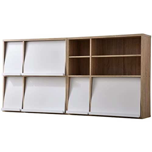 ワイエムワールド ディスプレイラック 本棚 大容量 扉付き スリム 幅92cm 2個セット 収納 木製 オーク × ホワイト B-AB-0009