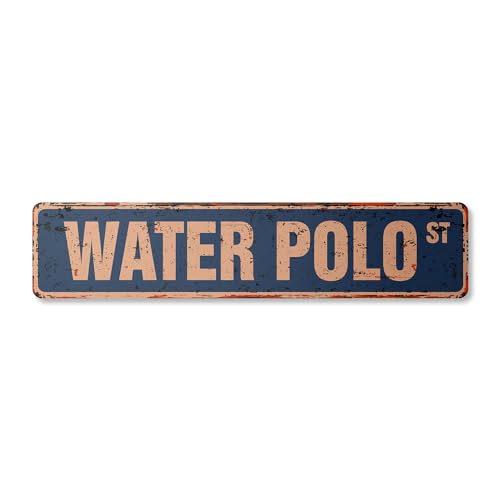 Water Polo Vintage Aluminum Street Sign Team Sports Swim Game Swimming Rustic Metal tin | Indoor/Outdoor | 24" Wide