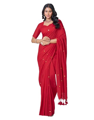 Image of SIRIL Women's Cotton Linen Sequence Saree With Unstitched Blouse Piece
