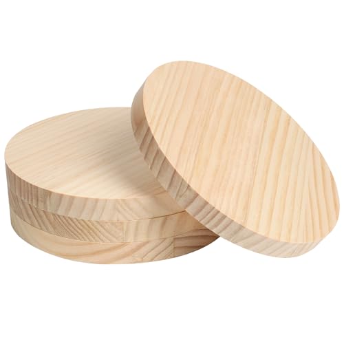 4PACK 4 inch Round Wooden Plaque, 3/4 Inch Thick Unfinished Wooden Circle Plaque, Natural Pine Wood Base for Craft Projects, Sign, Painting, Woodcarving, Engraving