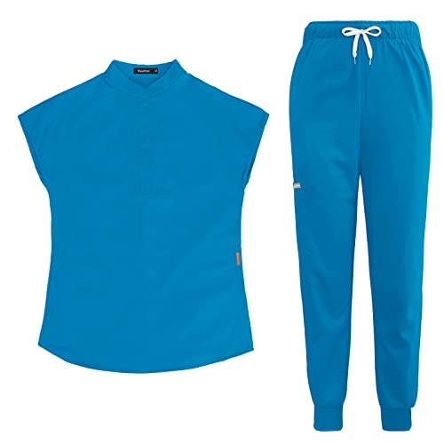 niaahinn Scrubs Set for Women & Men Nurse Professionals Uniforms Set Unsex V Neck Top & Pocket With Pants (7 Colors) (Turquoise, XL)