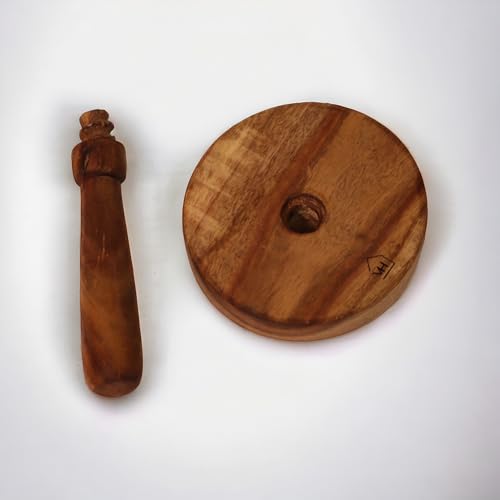 Image of Vesta Homes Wooden Potato, Pav Bhaji Masher & Roti Presser - Multipurpose Kitchen Tool for Mashing Vegetables, Making Flatbreads, Paratha, and Cooking - Natural Sheesham Wood