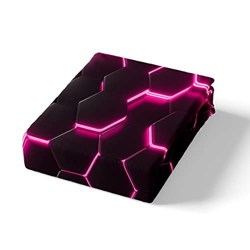 Pink and Black Print Duvet Cover Hexagonal Bedding Set Kids Boys Teens Honeycomb Decor Comforter Cover Beehive Simplistic Geometric Bedspread Cover Bedroom Collection 3Pcs King Size - Image 4