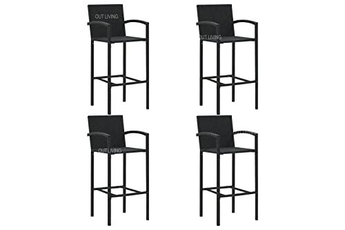 Image of OUTLIVING Rattan Wicker Outdoor Bar Patio Table with 4 Chairs Set for Home Graden Balcony 4 Seater Bar Patio Furniture - (Black)