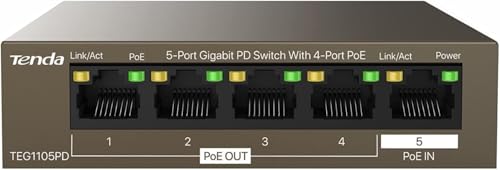 Tenda 5 Port PoE Switch ohne Netzteil, Gigabit PoE Powered Switch (1 PoE In & 4 PoE Out,...
