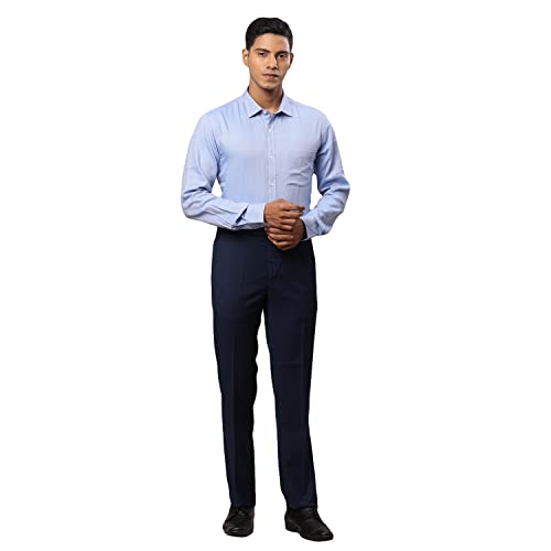 Image of Raymond Men's Polyester Blend Shark Skin Pattern Contemporary Fit Flat Front Formal Trouser