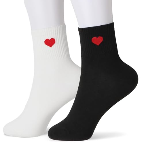 COLOFALLA 2 Pares de Calcetines con Patrón de Corazón Rojo para M...