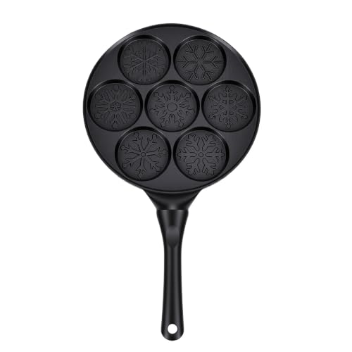 Jiawu Mini Pancake Griddle Fun Cartoon Egg Maker for Family Breakfast Nonstick Aluminum Alloy 7 Shapes 26.5cm (Snowflake)