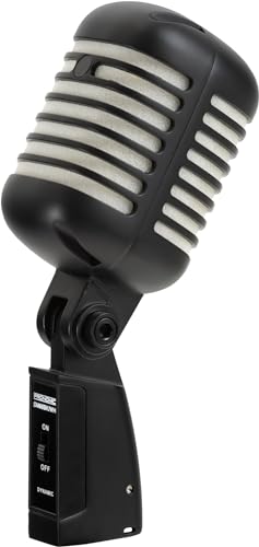 Microphone dynamique vintage Pronomic DM-66 pour chant et micro vocal classique rétro noir et blanc