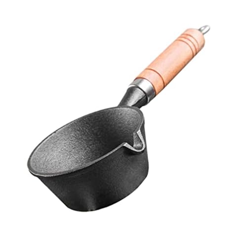 Ipetboom Cast Iron Pot, 1 Pc Butter Iron Oil Heating Pot with Wooden Handle Coating Cookware Melting Pot Cover