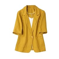 KIMCCI Blazer Femme Coton Lin - Veste Été Manches Longues Sans Col - Style Décontracté Et Élégant