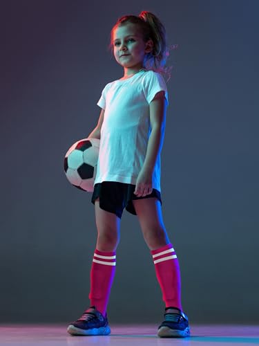 Hryrbay Kids Soccer Shin Guards and Socks Toddler Soccer Shin Pads Protective Defender Gear for Youth Boys Girls L Rose Red