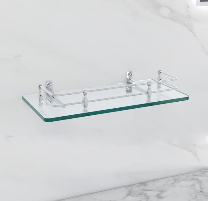 Dhulo Premium Transparent Toughened Glass Shelf | Wall Mounted Bathroom Storage Organizer with Stainless Steel Safety Railing | Multipurpose Shelf for Bathroom Kitchen Living Room-image-30