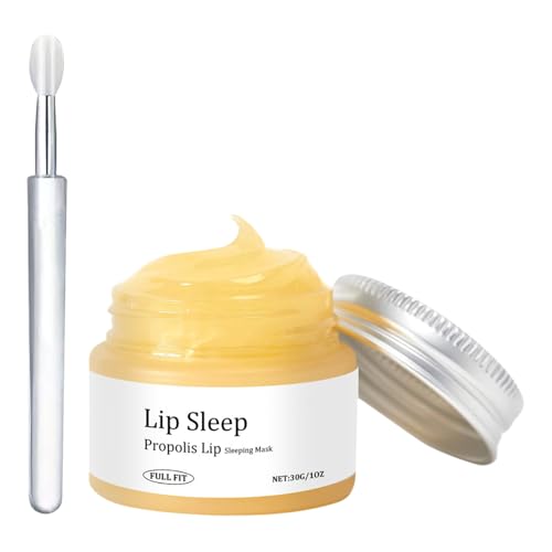 Propolis Lippenpflege Set mit Silikon-Lippenbürste Lip Balm Lippenmaske Overnight Lip Mask mit Propolis Lippenpflegestift Lippenpflege Feuchtigkeitsspendende für Tag & Nacht Reduzieren Sie Lippenlinie