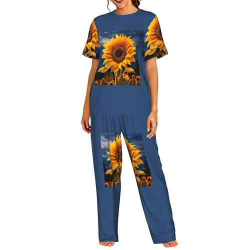 Pyjama court femme tournesol en tissu doux pour nuit et détente confortable