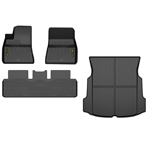 PIT66 Floor Mats Cargo Liners Accessories Compatible with Tesla Model 3 2017 2018 2019 2020 2021 2022 2023 (Heavy Duty) 4-Piece Premium All Weather Automotive TPE Liners