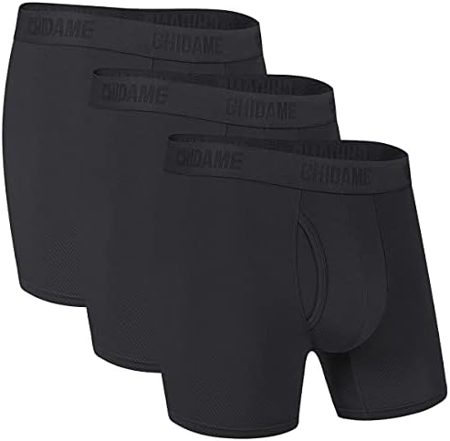 Chidame Mens Underwear Luxe Micro Modal Boxer Briefs Open Fly 3 Pack, Black-L