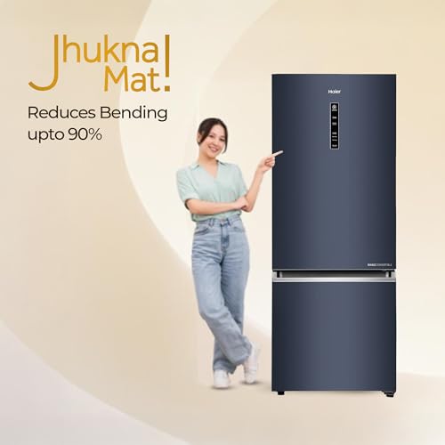 Image of Haier 325 L 3 Star Frost Free Triple Inverter Bottom Mount Refrigerator, Digital Touch Display & 2X Bigger Fresh Storage (HEB-333GBA-P, Graphite Black, 14 In 1 Convertible Modes, 2026 Model)