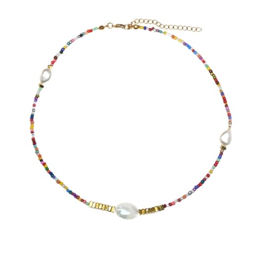 Collier ras du cou original en perles de verre multicolores mélangées