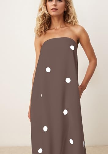 Women Polka Dot Strapless Maxi Dress Summer Flowy A Line Ruffle Backless Off Shoulder Long Tube Dress2