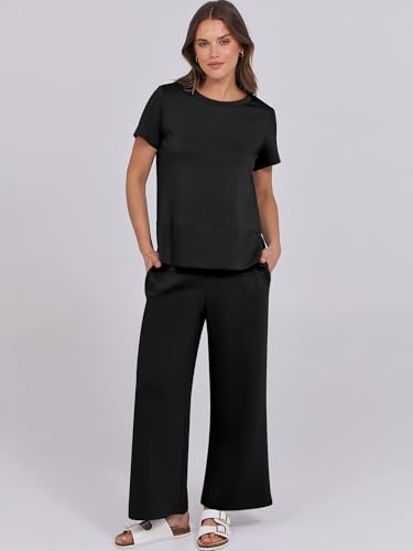 ANRABESS Women 2 Piece Lounge Sets Summer Travel Sweat Outfits Short Sleeve Wide Leg Casual Matching Tracksuits Clothes2