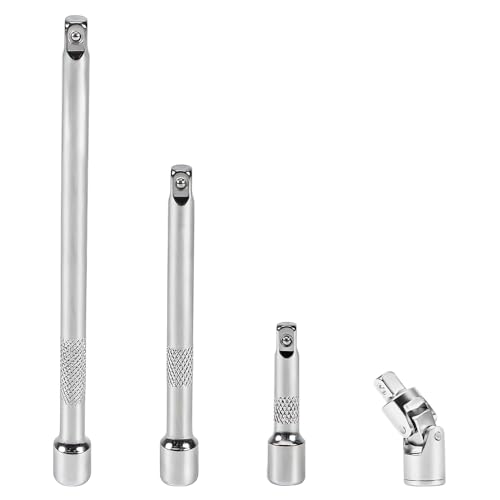 Image of OWATRKDEY 3/8 Inch Drive Extension Bar Set, 4-Piece Socket Extension Set with 3, 6, 10 Inch Bars and Universal Joint, Chrome-Plated Steel Tools for Tight Spaces