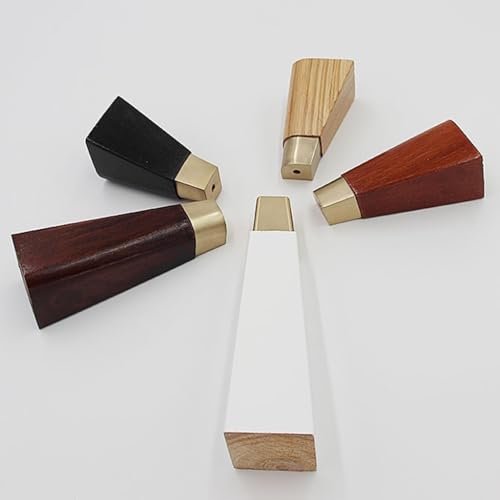 Patas de madera de caucho para muebles de interior con base de latón retro de 4,7" 3